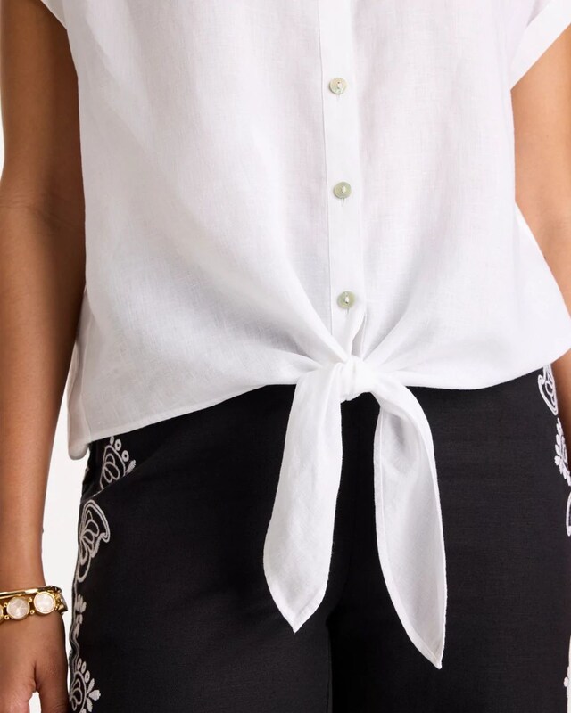 No Iron Linen Tie-Front Cap Sleeve Shirt - image 4
